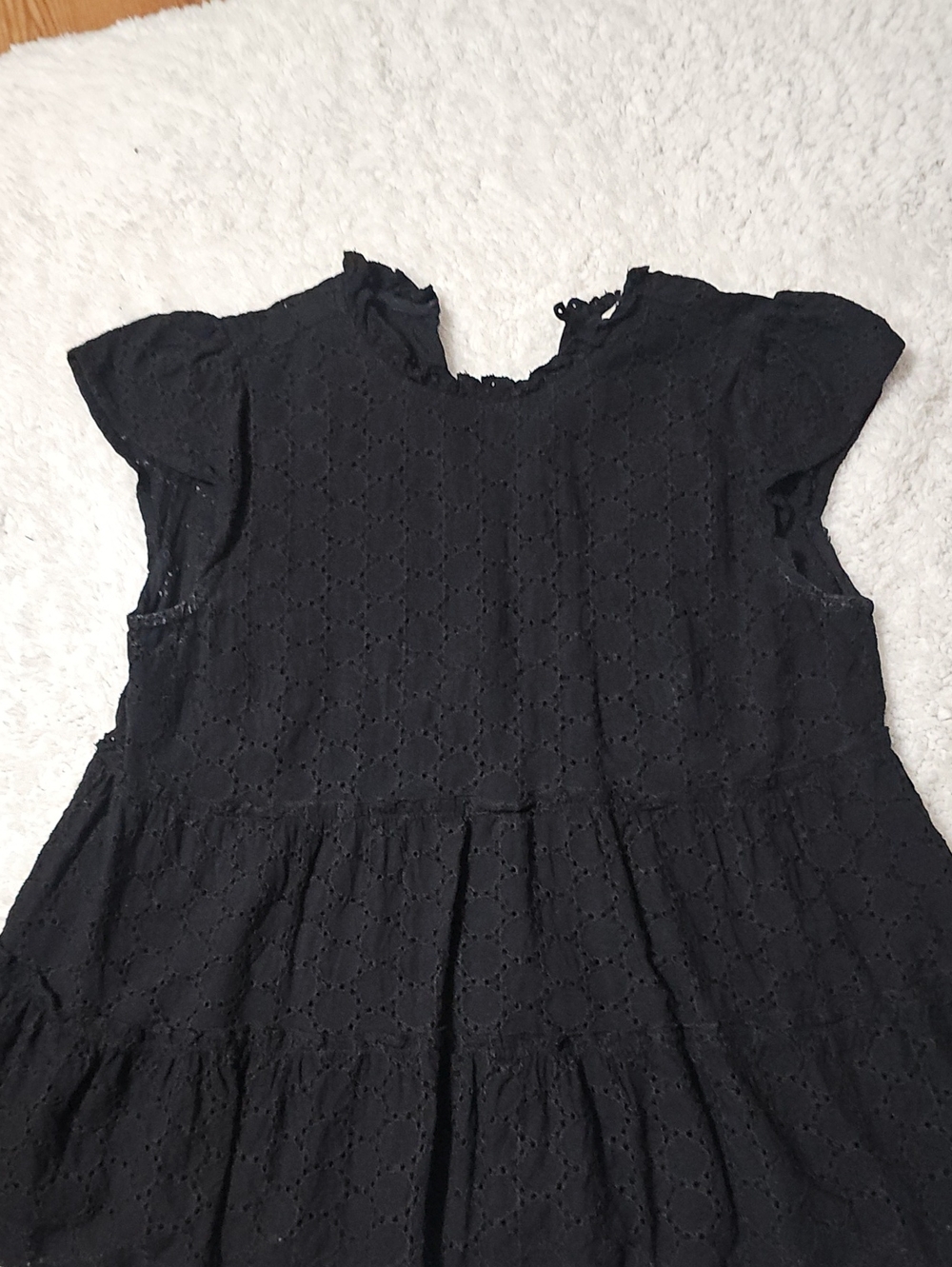 Women's Black Eyelet Ruffle Neck Short Sleeve Blouse